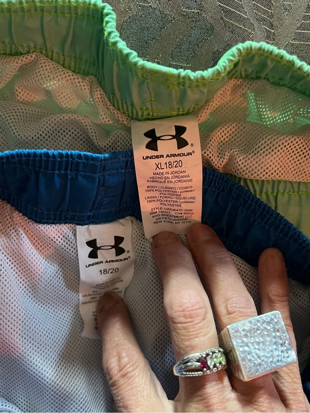 Under Armour Boys' Blue & Lime Green Swim Shorts with Drawstring-SZ 18-20-NWOT